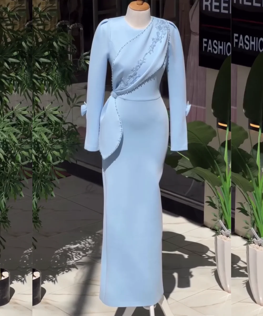 Customized High Quality Jersey Pleat Sequined Straight Scoop Neck Long Quinceanera Dresses Bespoke Occasion Fashion