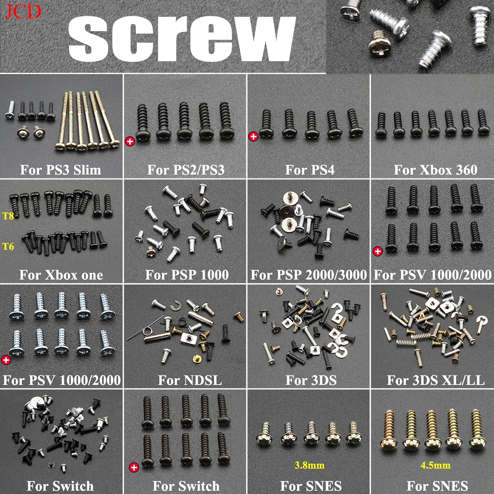 For PS2 PS3 PS4 Pro PS5 XBOX 360 XBOX ONE PSP1000 2000 3000 3DS XL SNES NDSL SWITCH GB GBA GBP Screw Kit Screws Replacement