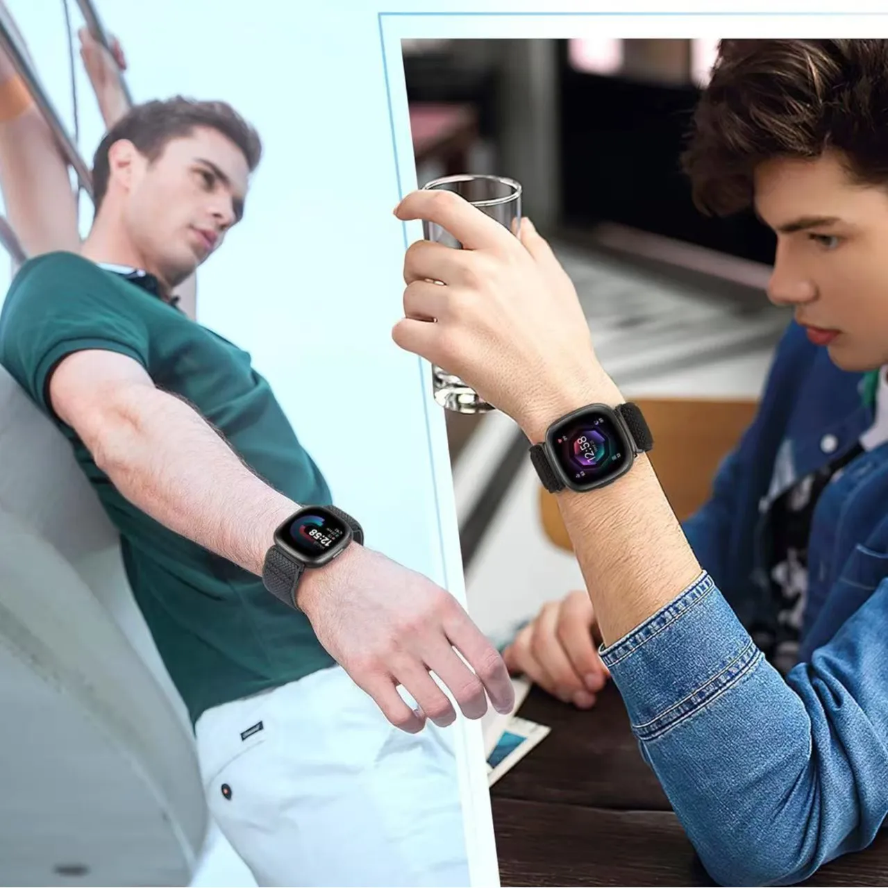 Elastic Nylon Watch Strap for Fitbit Versa 3 Versa 4 Band Soft Breathable Bracelet for Fitbit Sense 2 Watchband Wristband