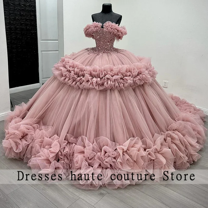 New Charming Quinceanera Dresses for Girl Beading Off the Shoulder Sequind Robe Princesse Bleu Femm Sweet 16 Customized