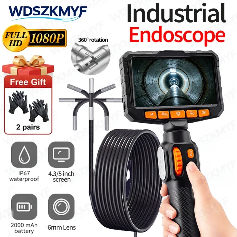 HD 1080P 360° Rotating Lens Endoscope 6MM With 4.3/5-Inch Screen, Automotive Mechanical Industrial Endoscope for Automotive