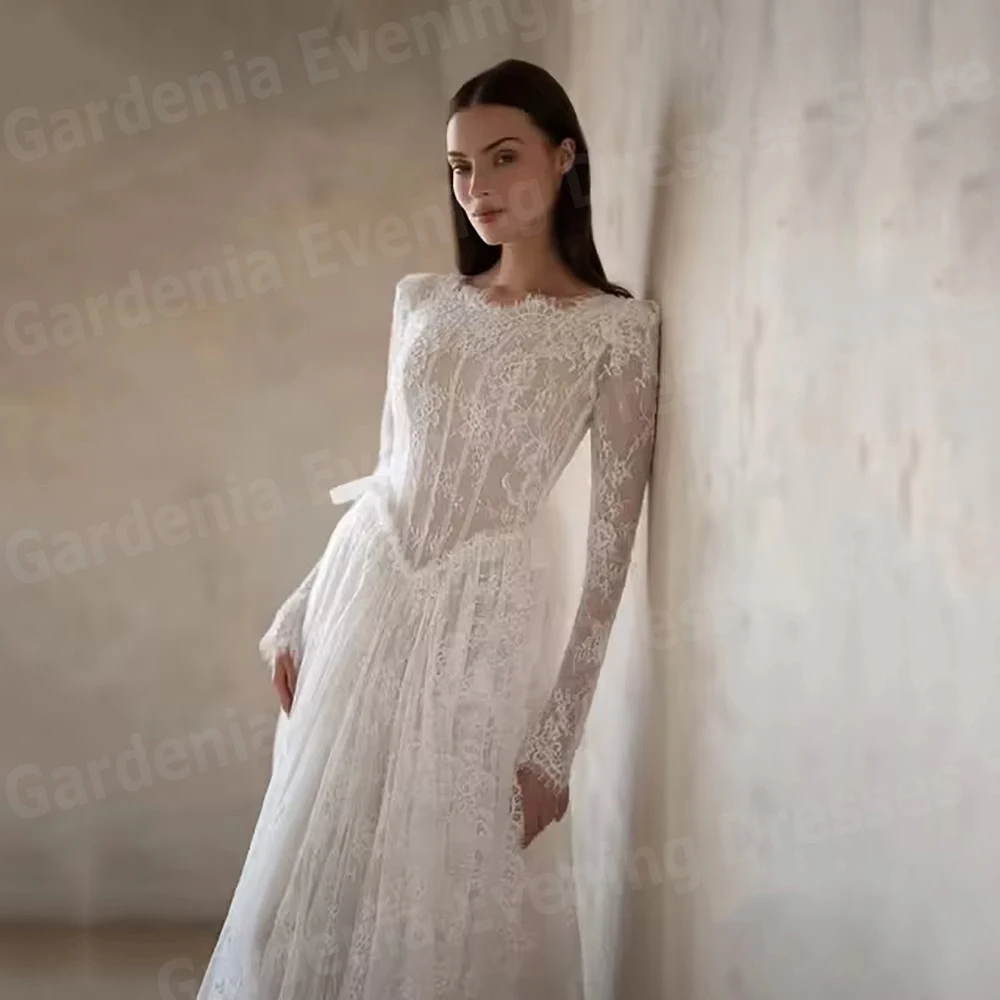 Luxurious A Line Women's Evening Dresses Elegant Long Sleeve Lace Prom Gowns Vestidos Para Mujer Party Customized Robe De Soirée