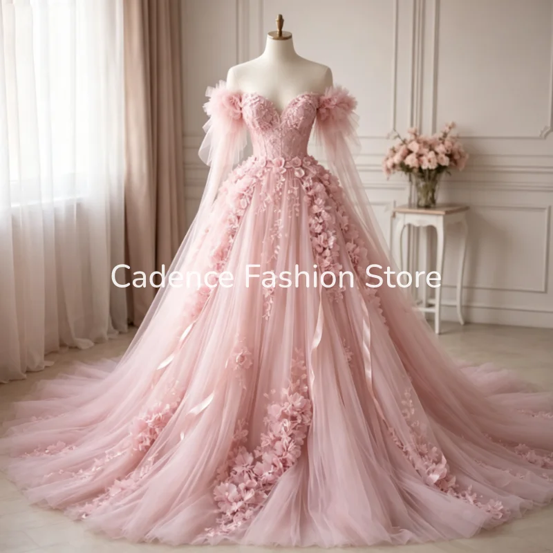 Pink Victorian Ball Gown Fairy 3D Floral Medieval A-line Tulle Vintage Special Occasion Dress Customized evening dresses 2026