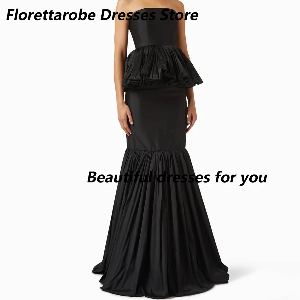 Elegant Strapless Satin Evening Dress Customized Black Mermaid Pleat Floor Length Prom Gown Sexy Backless Party Dress