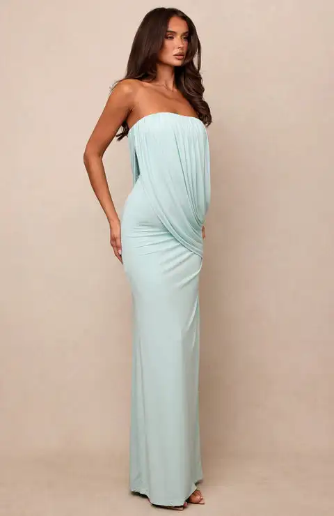 Customized Elegant Mint‑green Strapless Draped Twist Front Slim‑fit Floor-length Dress 2026 New Women Formal Evening Dresses