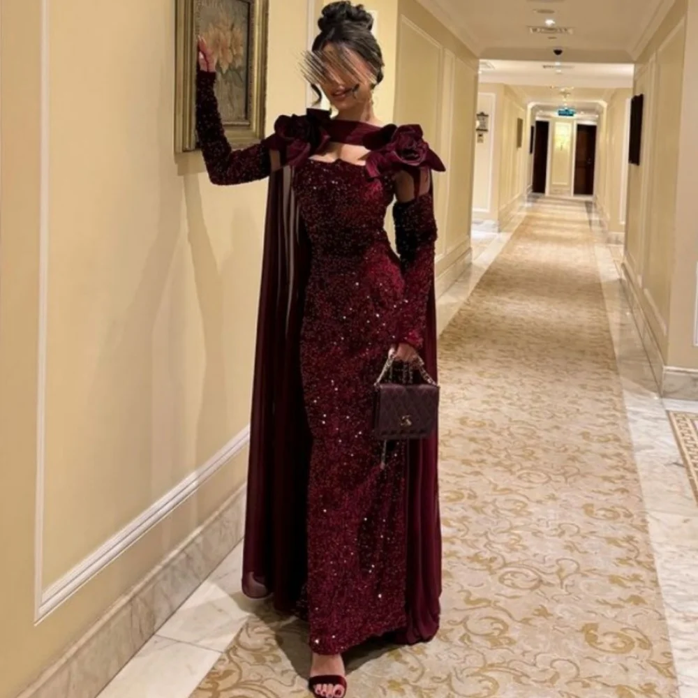 Customized Sequined Straight Scoop Prom Gowns Ankle-Length Flowers Evening Dresses Backless Party Dresses ن للمناسبات الخاص