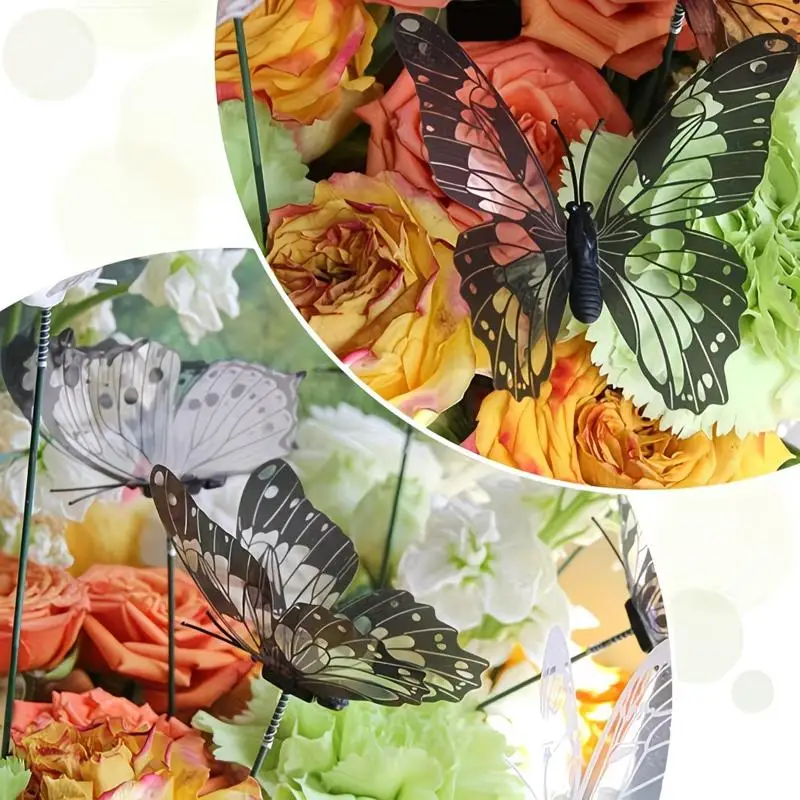 New 10/30pcs 3D Black White Faux Butterfly Garden Stake Flower Vase Decoration Outdoor Garden Patio Decoration, Party Decoration
