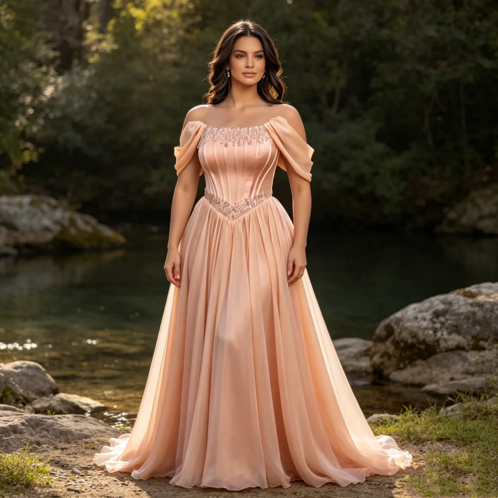 Customized High Quality Charming Wedding Party Dress for Banquet Off-the-shoulder A-line Floor-length Evening Dress