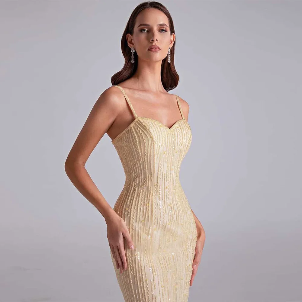 Spaghetti Straps Sweetheart Evening Dresses Customized Mermaid Sleeveless Cocktail Dress Delicate Sequined Celebrity Gowns