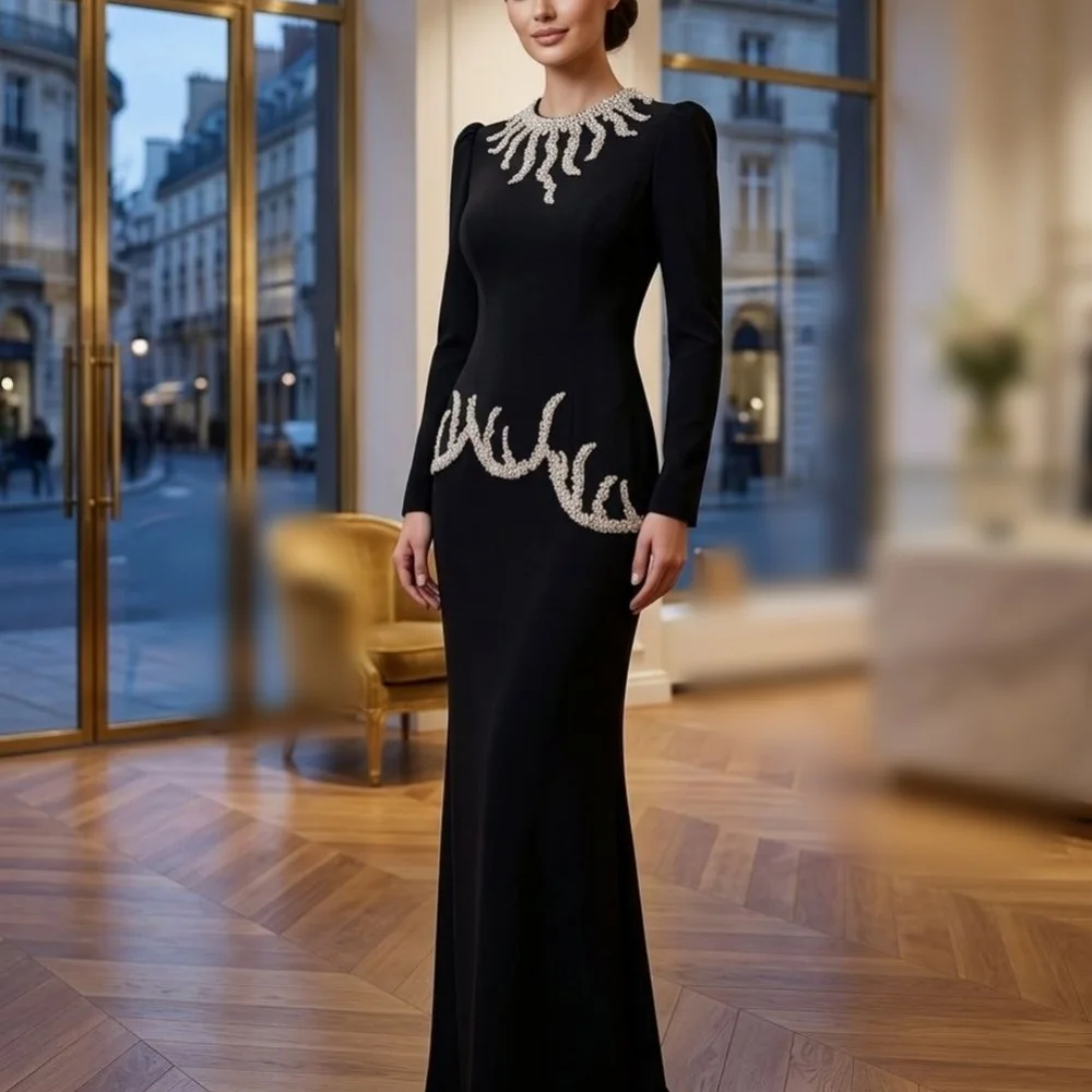 Customized Classic Exquisite O-Neck Long Dresses Trumpet Evening Dress for Banquet Wedding Party Dress Formal Glitter