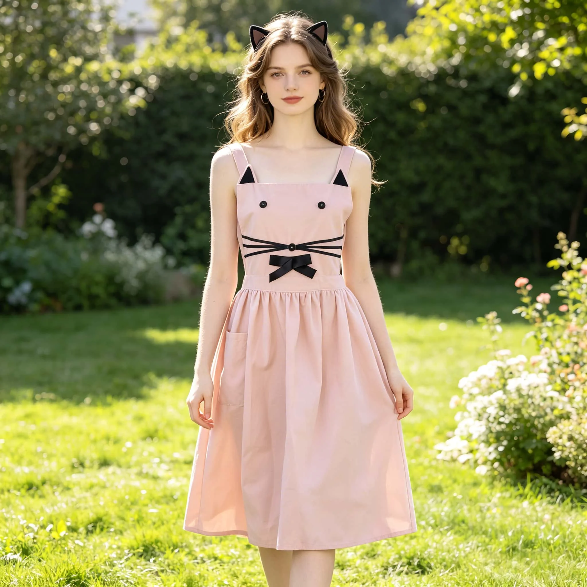 Schürze mit niedlichem Katzenmotiv für Cosplay, Damen, Kaffeebar, Blumenladen, Restaurant, Arbeitsschürze, Küche, Badezimmer, Haushalt, Lieferanten für den Haushalt