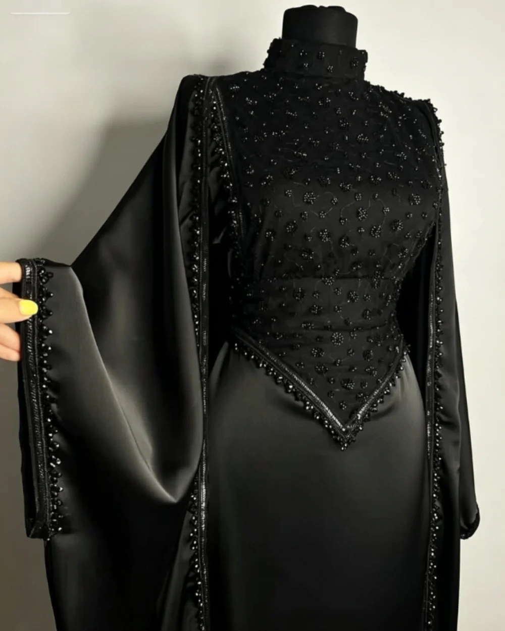 Customized Formal Charmeuse Pleat Sequined Straight High Collar Long Bespoke Occasion Celebrity Dresses Modern
