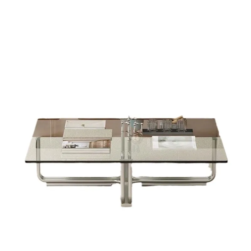 Moderner, schlichter, mittelalterlicher Glas-Couchtisch, Wohnzimmer-Sofa-Beistelltisch, niedriger Tisch, Beistelltisch