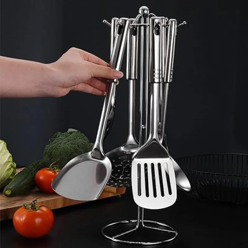 Ustensiles de cuisine en acier inoxydable, louche de cuisine, spatule, passoire, outils de cuisine pour la cuisine.