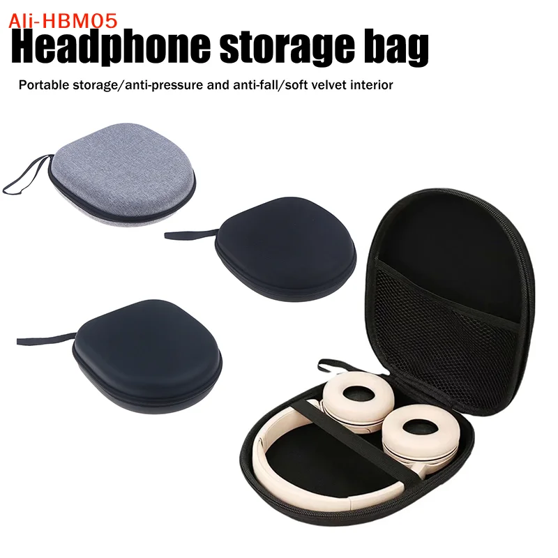 (HB05) Étui pour casque audio haute capacité, boîte de rangement antichoc pour écouteurs, étui rigide en EVA, sac de protection à fermeture éclair pour casque audio