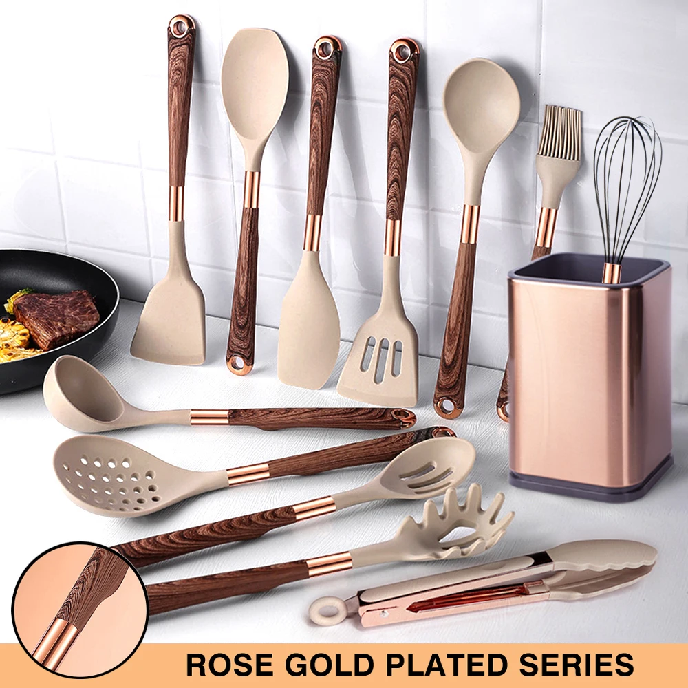 nouveaux ustensiles en Silicone ensemble accessoires de cuisine outils de cuisine plaqué or antiadhésif cuisine outils résistant à la chaleur Des ustensiles de cuisine qui n'endommagent pas la marmite cadeaux de mariag
