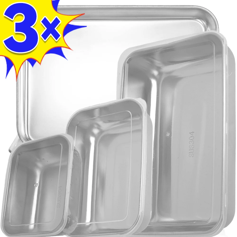 Boîte de stockage des aliments en acier inoxydable, boîte de conservation des aliments frais, couvercle rectangulaire, nouilles à saucisses, plat de fruits avec couvercle, contenant du stockage des aliments
