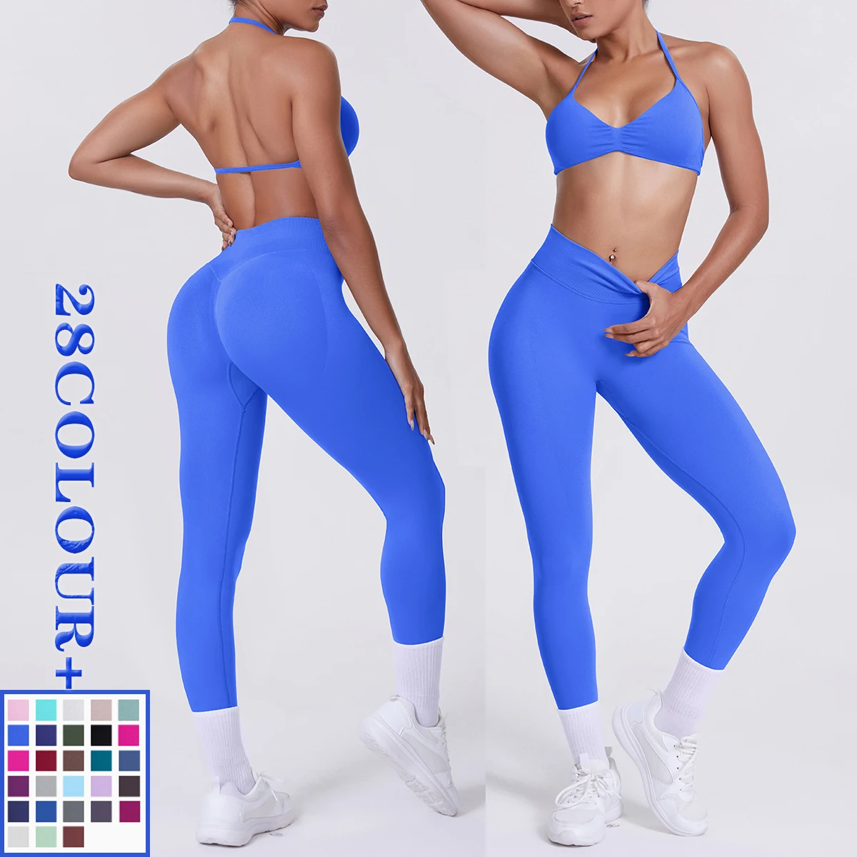 Femmes 2 pièces Patchwork Sport Yoga costume entraînement sans manches Sport hauts de gymnastique contrôle du ventre minceur butin Leggings Yoga costume Sport