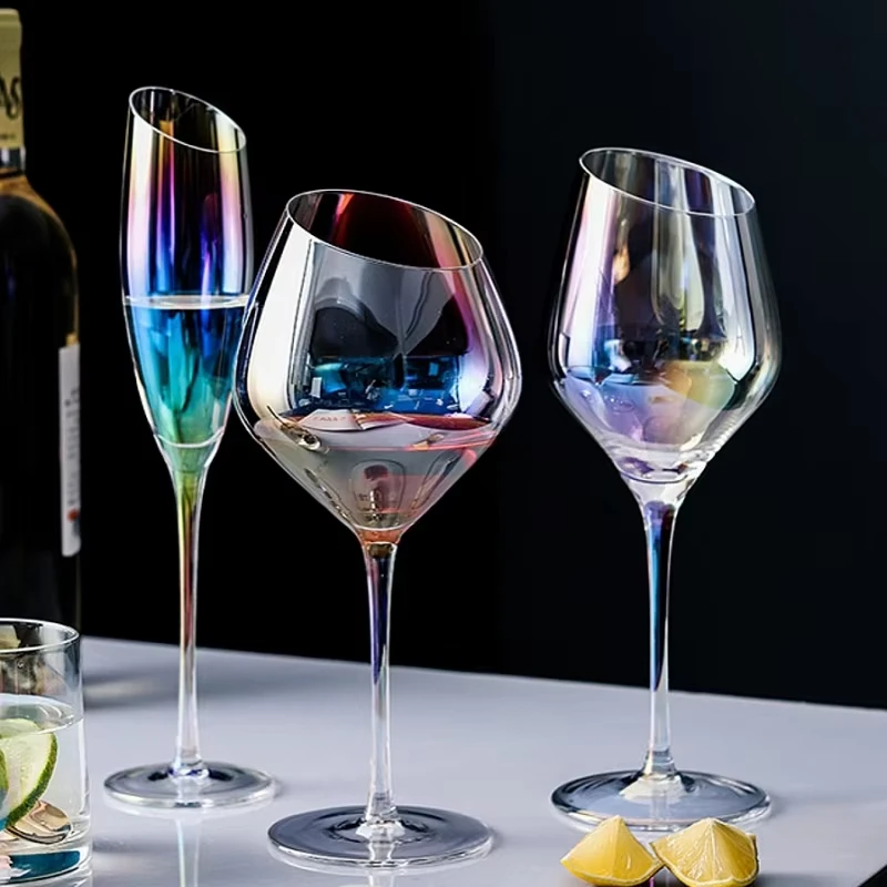 Verre à vin à Champagne biseauté créatif, gobelet Transparent en cristal, verres colorés, Style nordique Ins, tasse à vin à couleur changeante