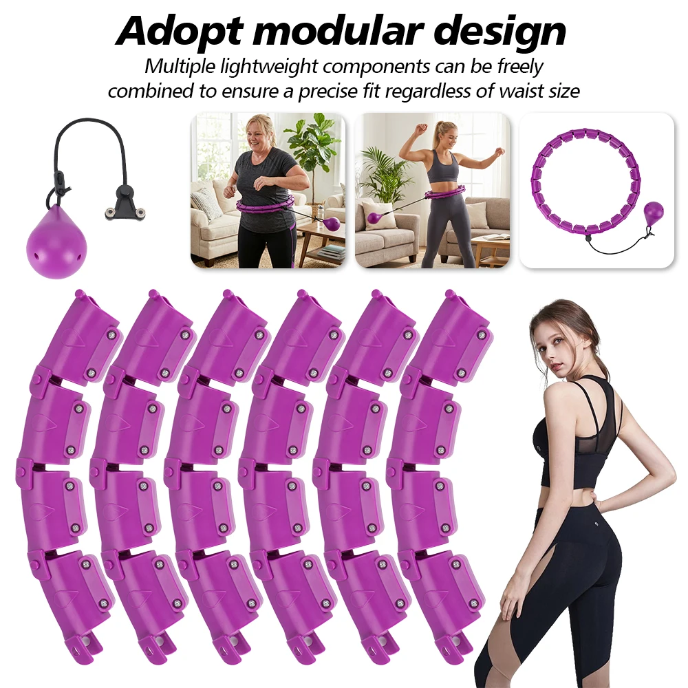 Cerceau pour adultes avec balle lestée, circonférence de 24 nœuds (115 cm), cerceau de fitness démontable, cerceau Hullahub pour la perte de poids, le fitness, le divertissement, équipement de fitness pour adultes