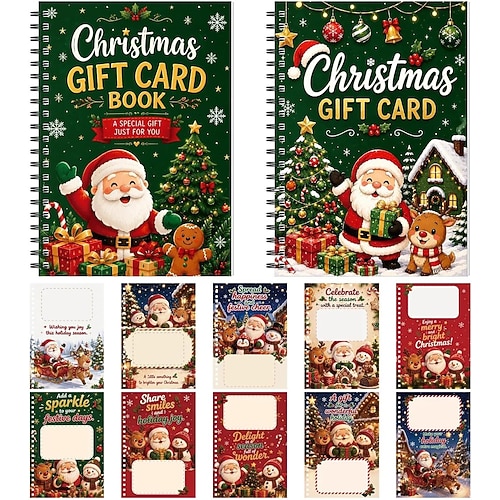 Carnet de cartes cadeaux de Noël de 10 pages, organiseur de cartes cadeaux et d