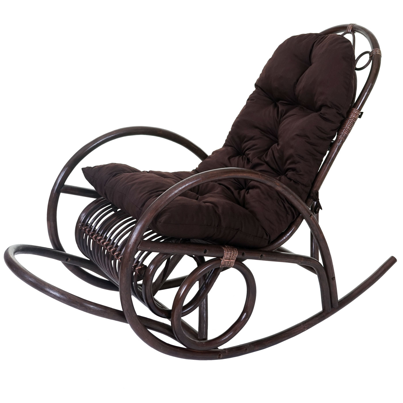 Schaukelstuhl HWC-C40, Schwingsessel Rattansessel, braun ~ Auflage braun