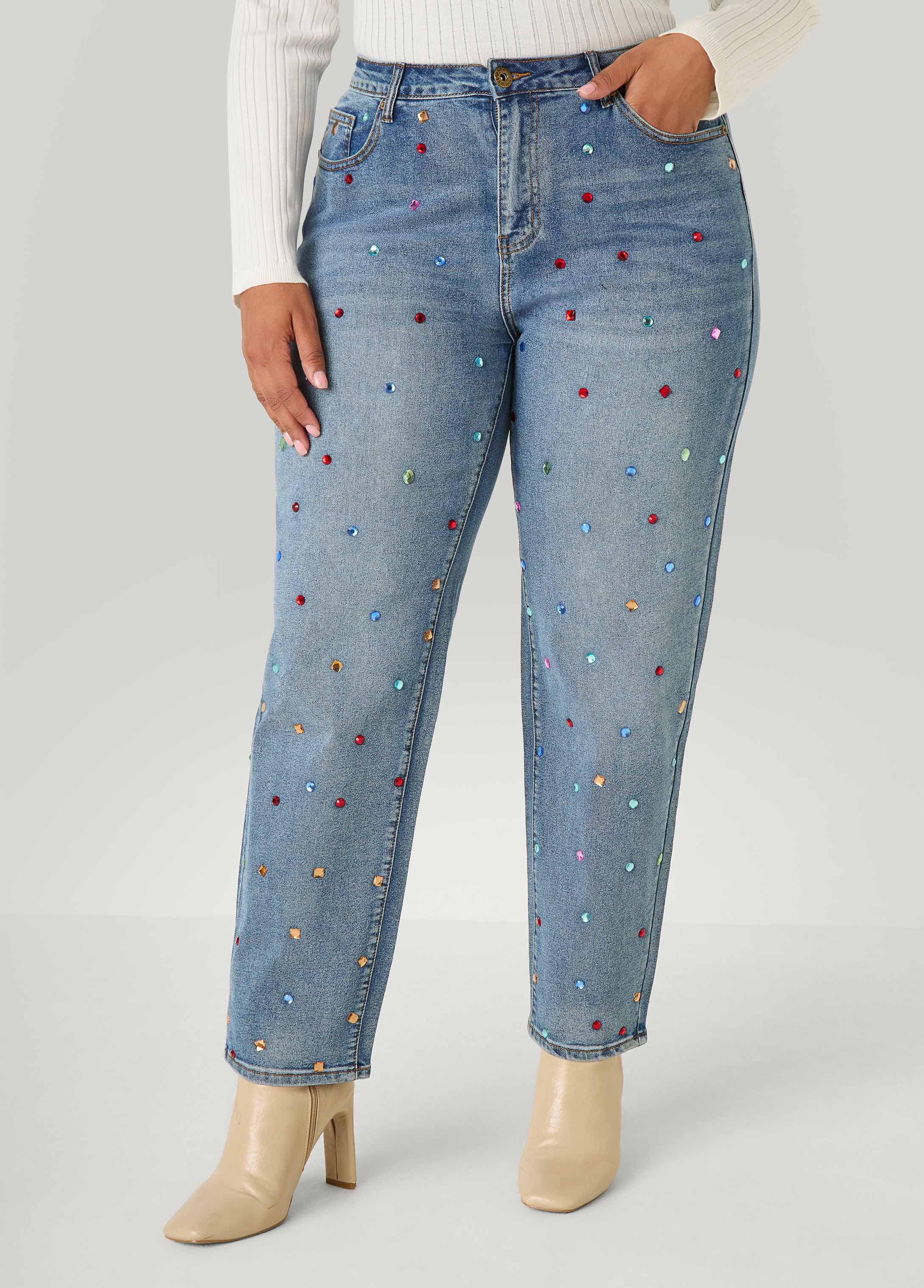 Plus Size Crystal Tapered Jeans