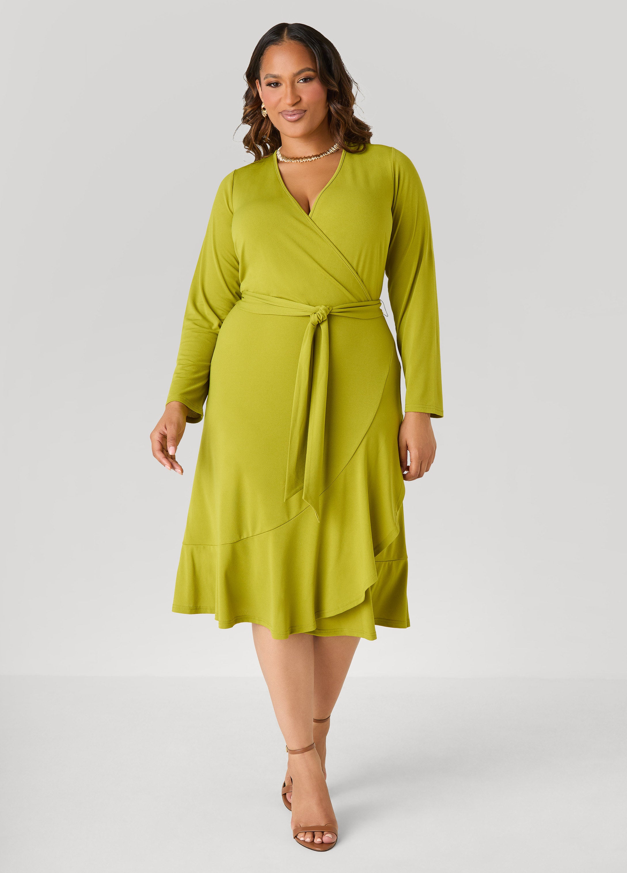 Plus Size Ruffled Faux Wrap Dress