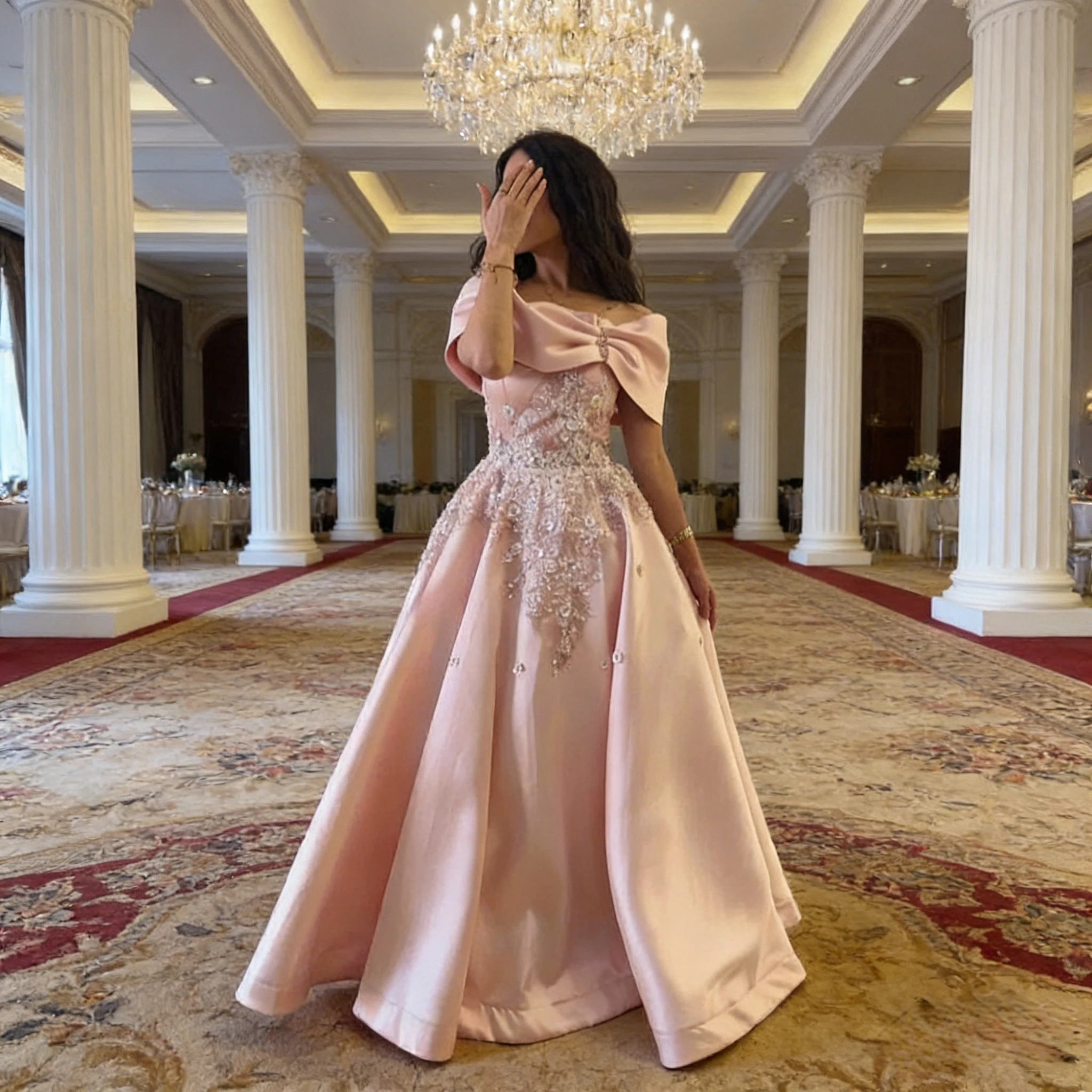 Off Shoulder A Line Evening Dresses Luxury Lace Glitter Sequins Prom Gowns Elegant Floor Length Customized Formal Occasion Dress