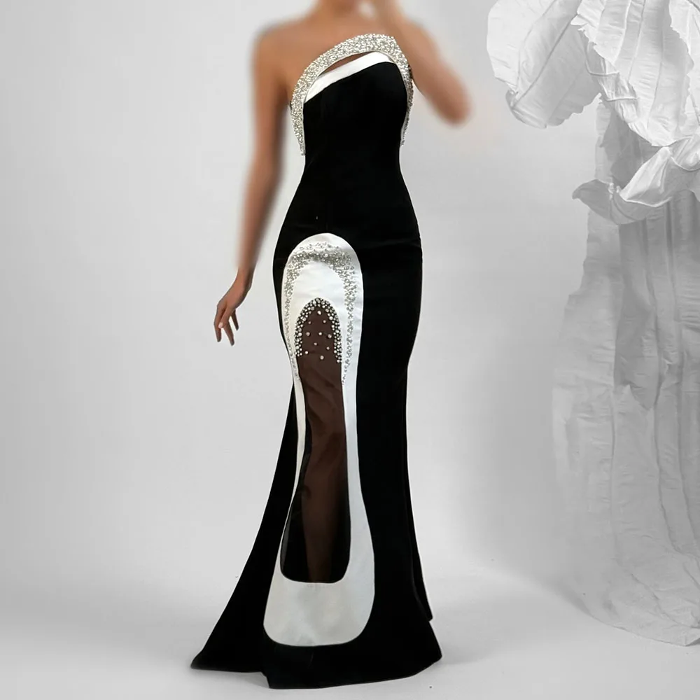 Customized A-line Evening Dresses Floor-length Strapless Sleeveless Prom Gown Fashion Crystal Beading Backless Party Gown