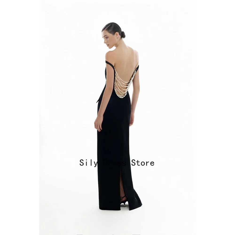 Customized Off Shoulder Evening Dresses Black Luxury Party Dress Pearls Long Elegant Modern Prom Cocktail Gowns for Women 2026