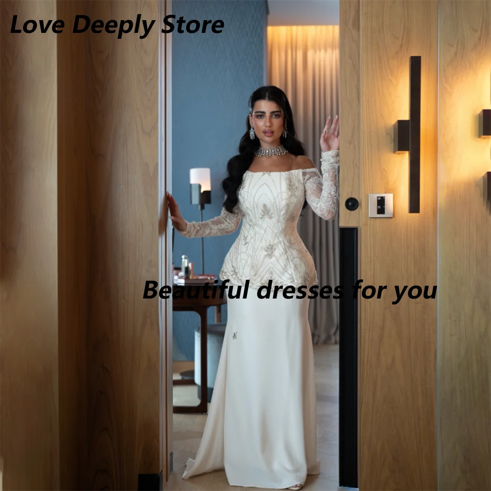 Charming Evening Dresses Off The Shoulder Long Sleeve Beaded Lace Mermaid Floor Length Formal Party Gowns for Women Customized