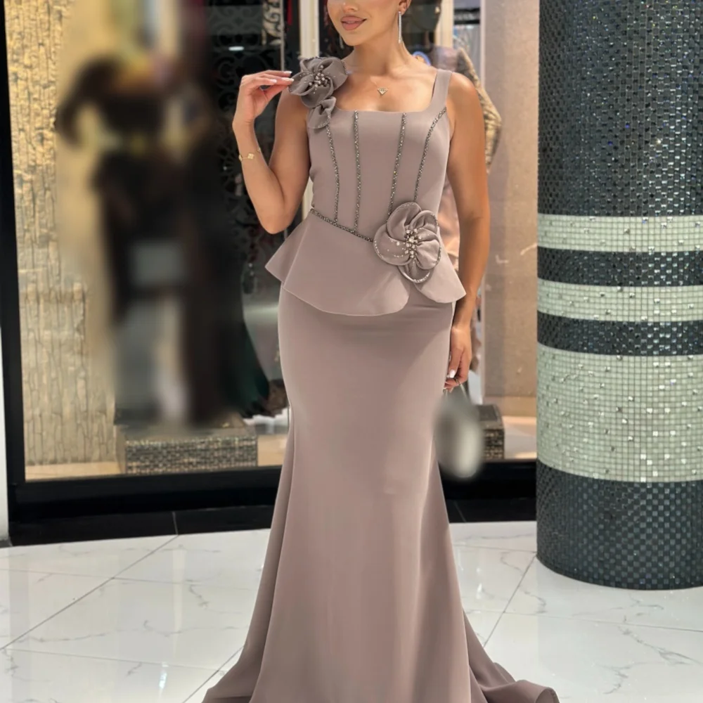 Customized Exquisite Square Neck Sleeveless Women's Evening Gowns Prom Dresses Applique Elegant Party Wedding High Quality