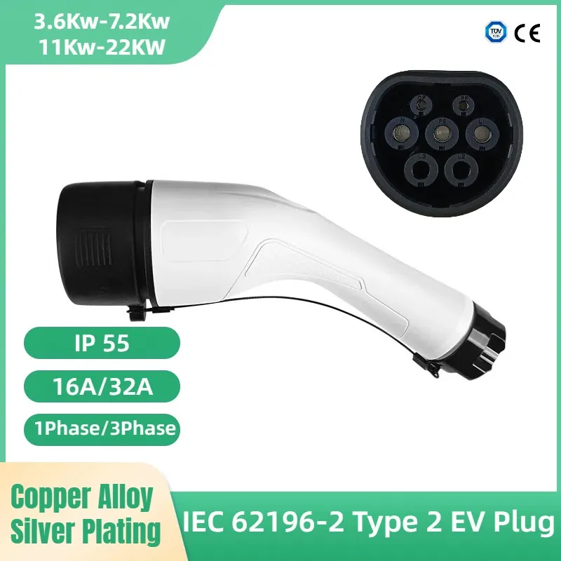 Typ 2 EVSE-Buchse für Elektrofahrzeuge, Ladestecker IEC 62196, Konverter 16 A, 32 A, für Ladestationen für Elektroautos, Ersatzstecker