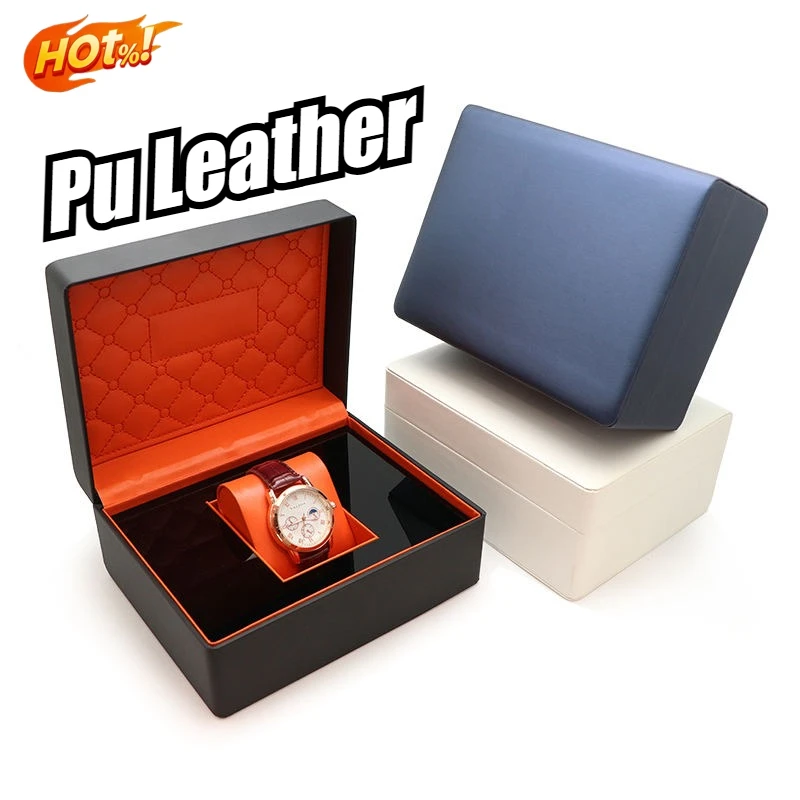 Boîte à montres automatique en cuir PU, coffret cadeau, design élégant, brossé bleu, noir, blanc, pour hommes, boîte de rangement pour montres