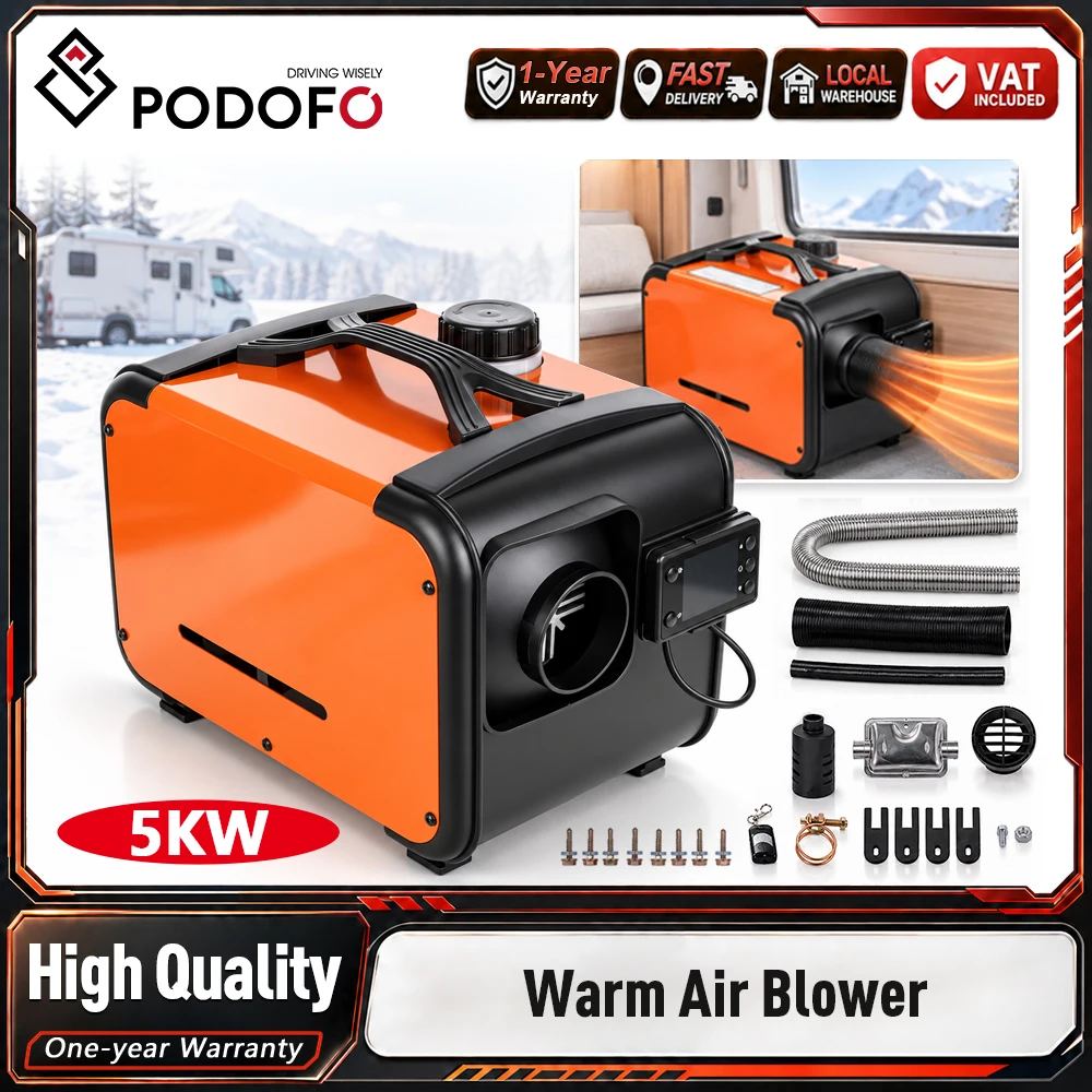 Podofo, chauffage de stationnement diesel horizontal 12V 24V, chauffage d’air diesel pour voiture, chauffage de cabine pour véhicule, chauffage de cabine, chauffage d’air pour automobile avec télécommande et protection contre la surchauffe, pour...