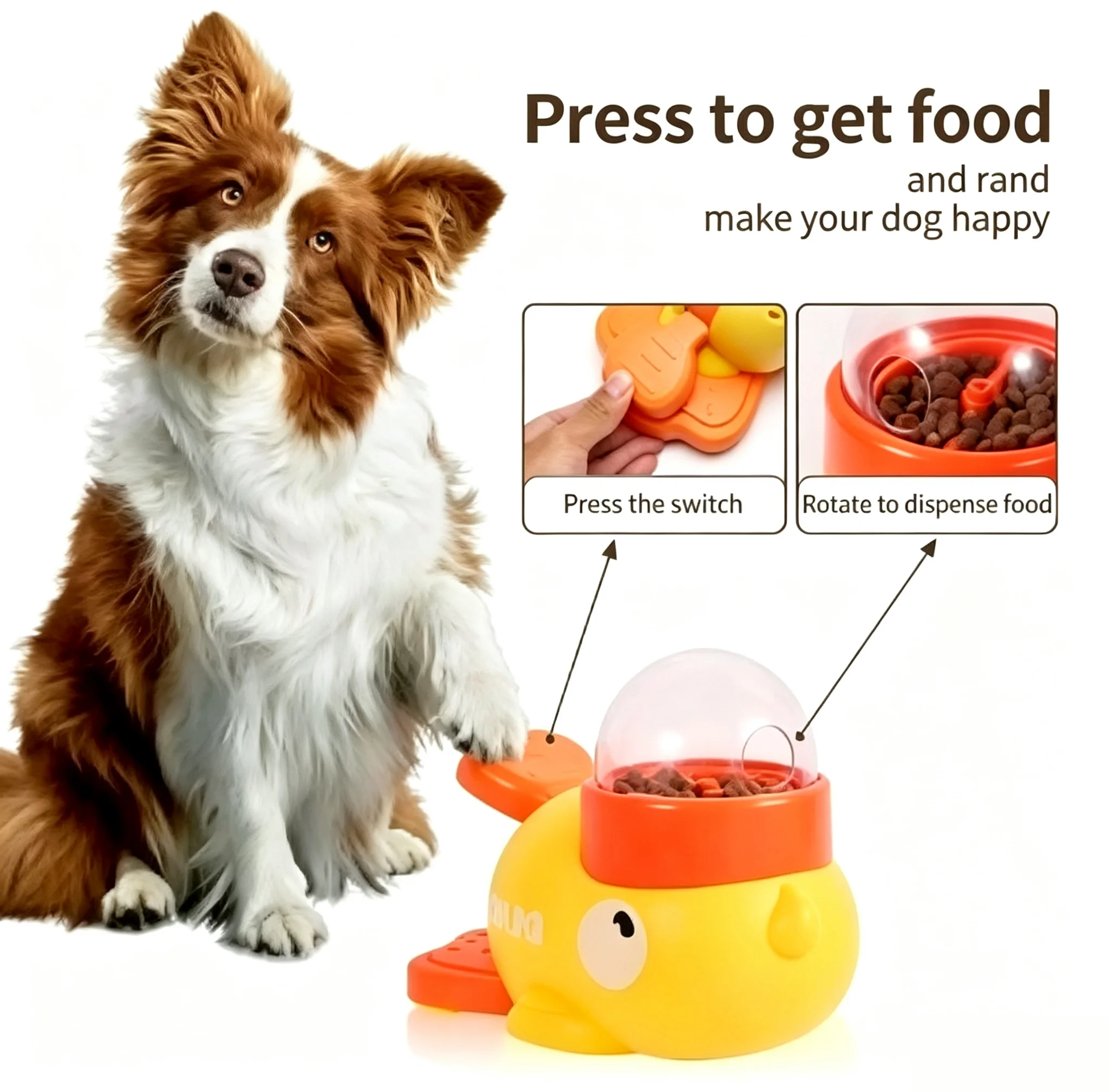 Chien, Chat, Distributeur de nourriture pour animaux de compagnie, Petit canard jaune, Machine interactive de distribution de nourriture pour chien, Chiot, Jouet de recherche de nourriture, Base antidérapante
