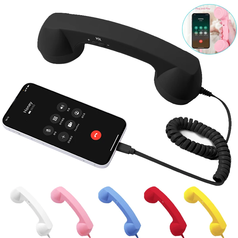 Retro-Telefonhörer Typ-C Kabelgebundenes Handheld-Headset Tragbares Telefon-Headset für Mobiltelefone und Videokonferenzen
