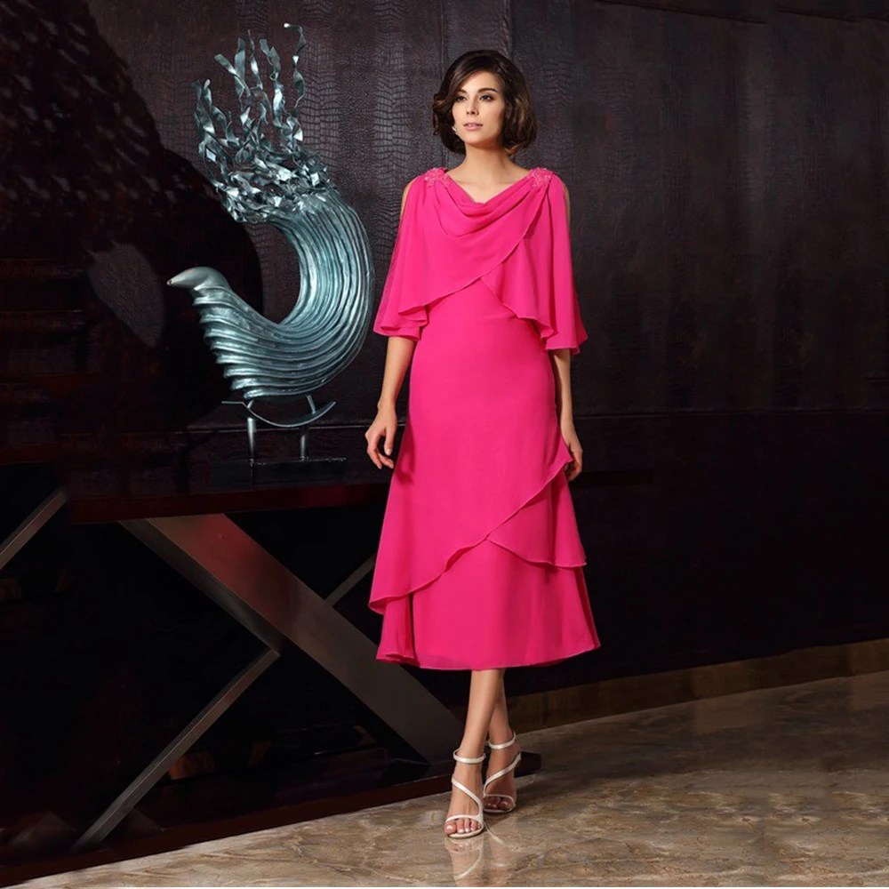 Mother Of The Bride And Groom Dress For Wedding Party Ruffles Simple Chiffon Vintage Mom Woman's Evening Gowns Plus Size Custom