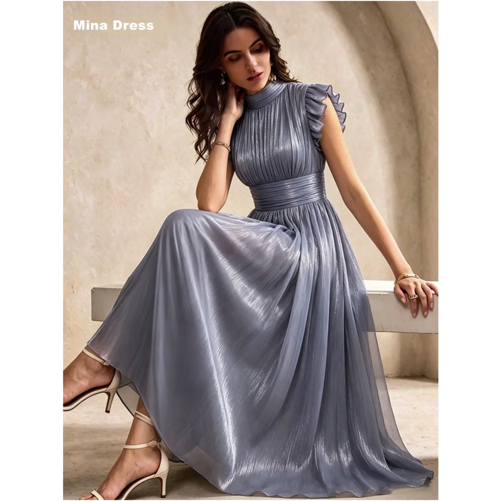 Mina Customized Grape Purple Stand Collar Pleated Ruffle A Line Birthday Dress Luxurious Evening Dresses for Special Occasions
