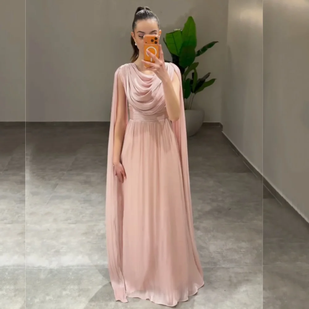 Customized Ladies Grace Evening Dress Draped A-line Pink Long Dresses Bespoke Occasion Elegant Prom Party Wedding