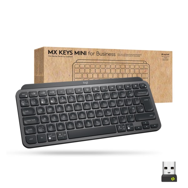 Logitech MX Keys Mini for Business (Graphite) - Wireless Connectivity - Bluetooth - 32.81 ft - 2.40 GHz Easy-Switch Hot Key(s) - ChromeOS - Computer, Smartphone, Notebook, Tablet, iPad