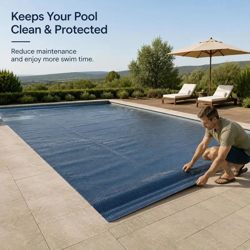 Couverture solaire pour piscine, couverture thermique flottante pour piscine, couverture solaire en PE 732x366 cm noir et bleu, couverture de protection pour piscine, accessoire pour piscine extérieure