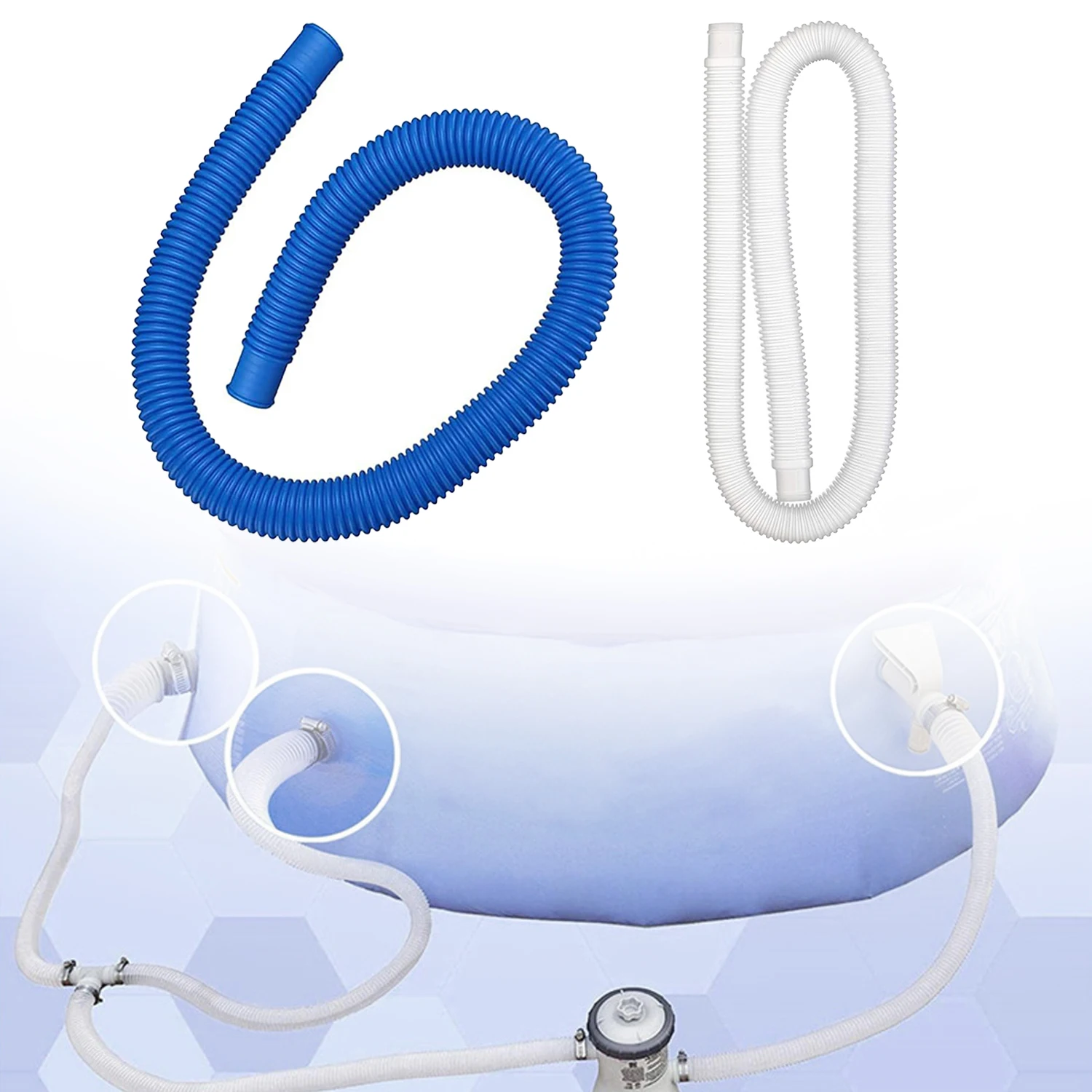Tuyau de rechange pour pompe de piscine 32 mm Filtre Pompe Accessoires de piscine Piscine Pompe de piscine Bleu Blanc Tuyau de rechange Remplacement du tuyau
