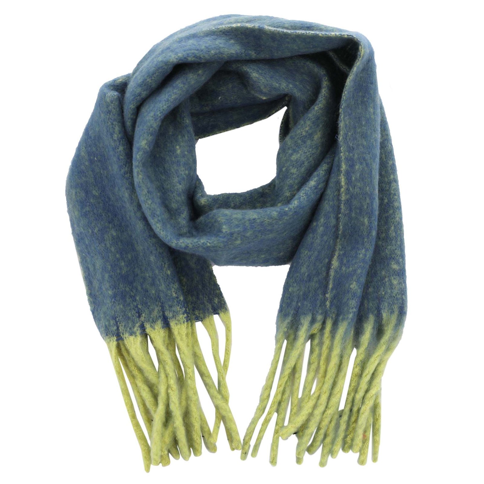 Masseys Apres Cozy Fringe Scarf Scarves in Blue/Lime, Polyester