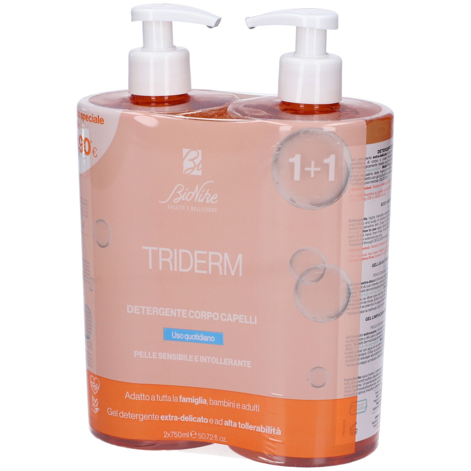 Bionike Triderm Bipack Gel Detergente Capelli e Corpo 1500 ml