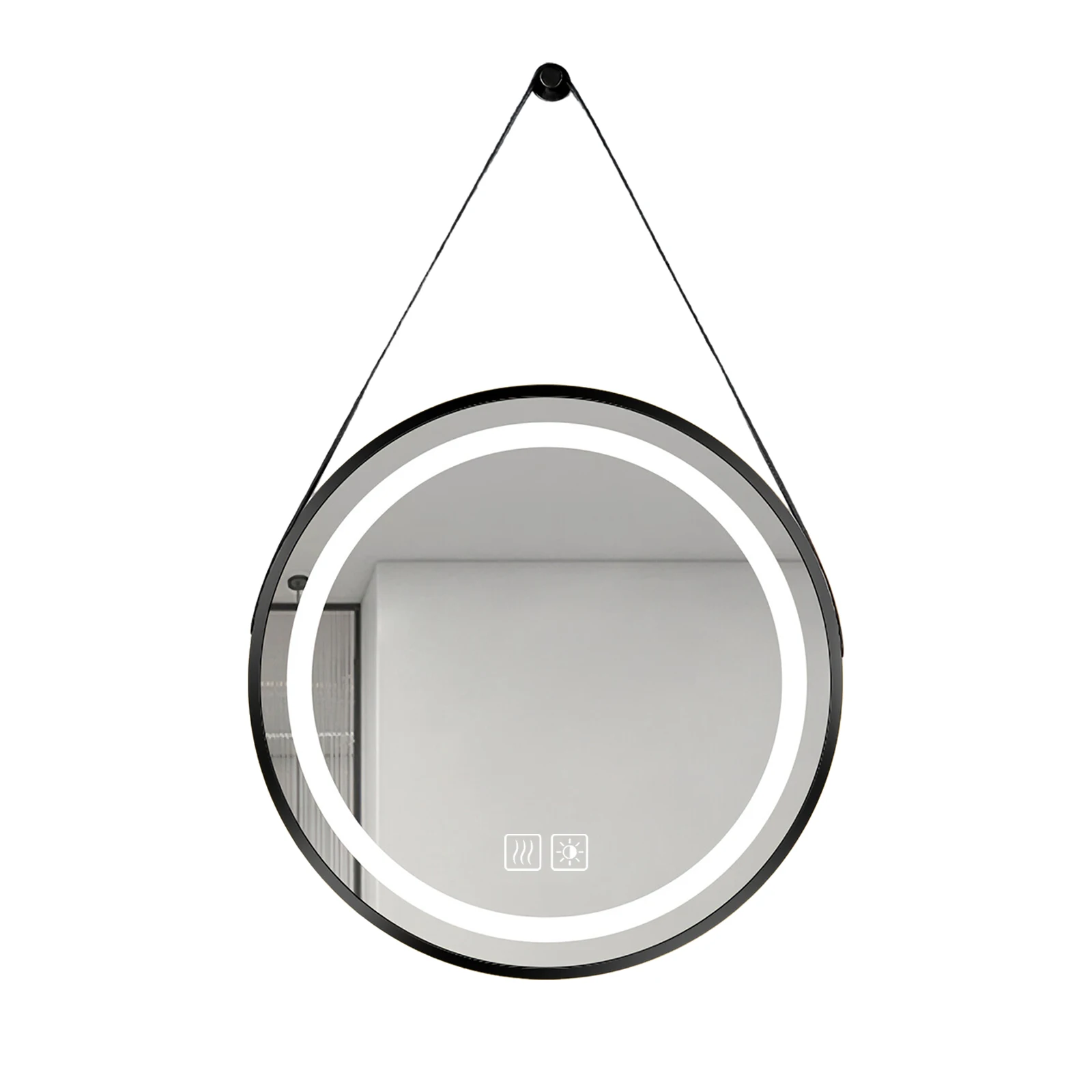 Rundes LED‑Badezimmerspiegel 60 cm, schwarzer Metallrahmen, 3‑farbiges Licht 3000K‑4000K‑6000K, Anti‑Beschlag‑Funktion, Touch‑Steuerung, Wandspiegel