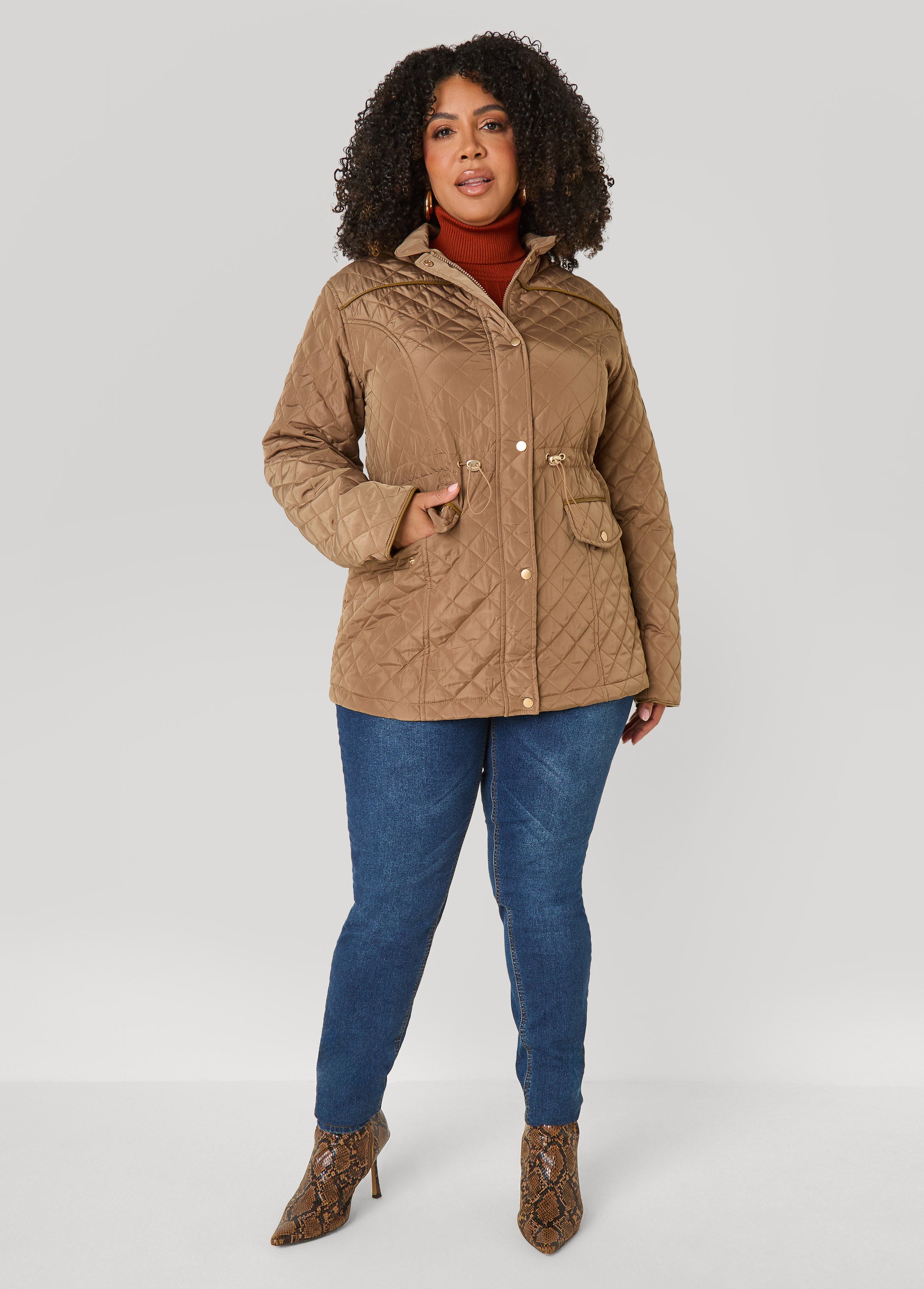 Plus Size Quilted Drawstring Jacket