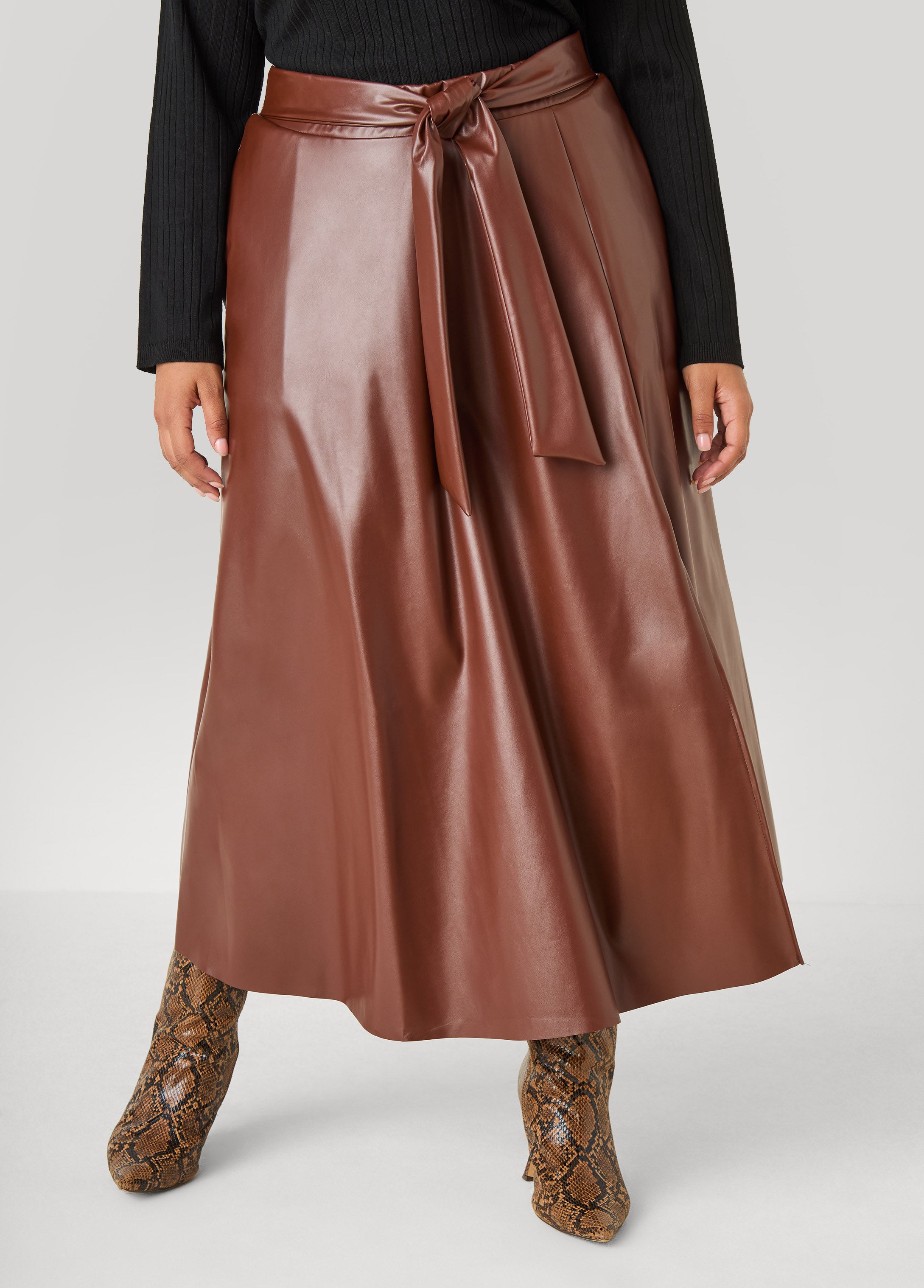 Plus Size Belted Faux Leather Maxi Skirt