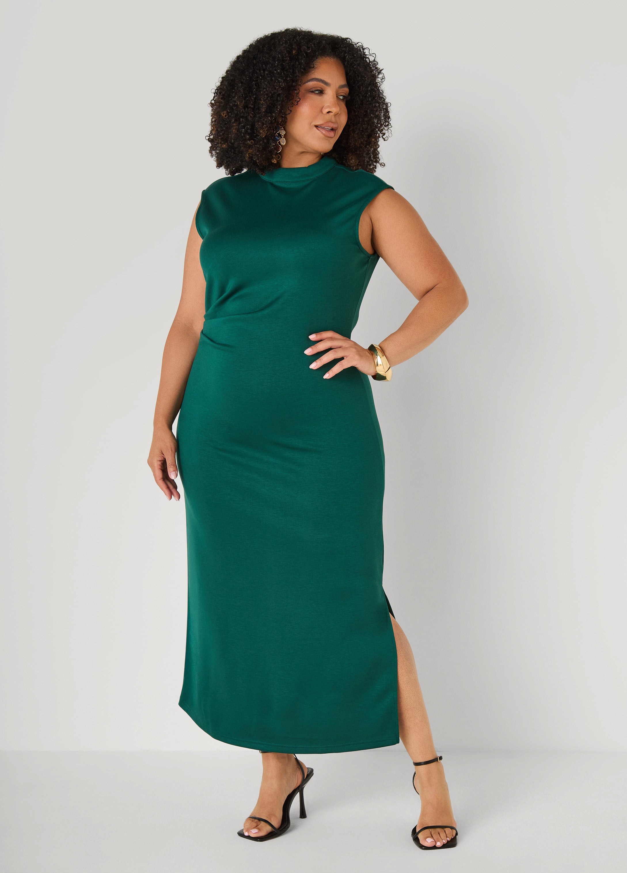 Plus Size Pleated Mock Neck Maxi Dress - Ashley Stewart